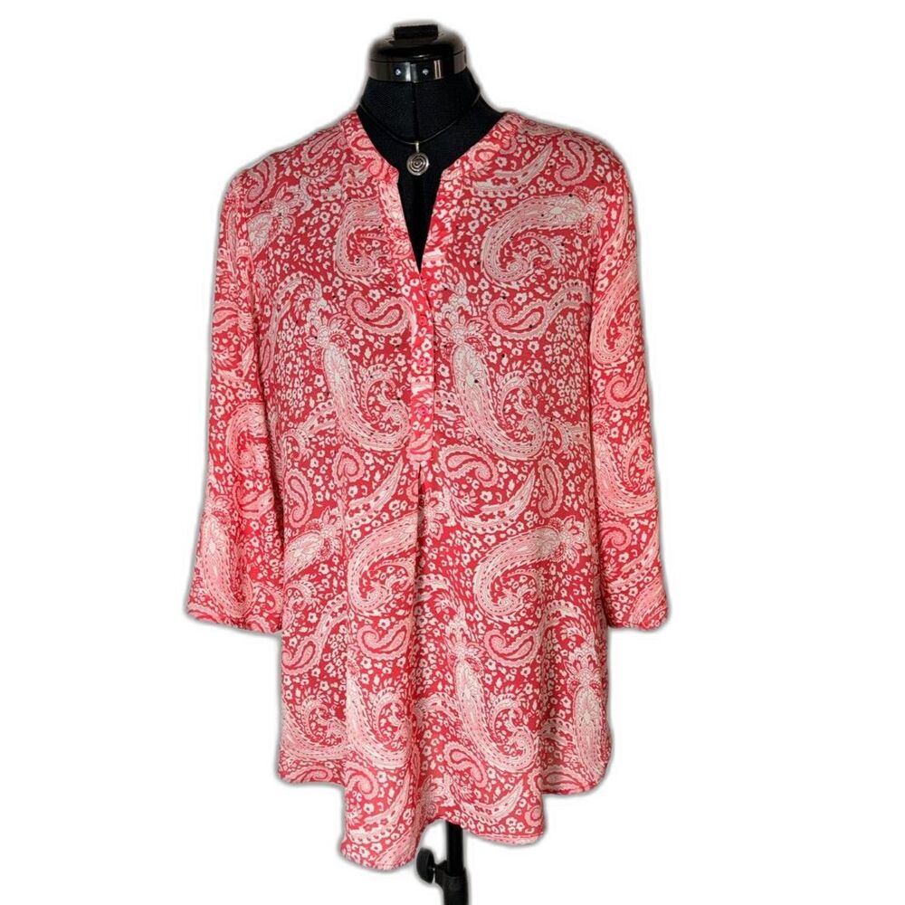 Red White Paisley Tunic Top